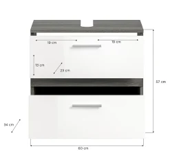 Chb Collection Kaleb - Meuble sous-lavabo en mélaminé blanc et argenté (L/H/P : 60x57x34 cm)
