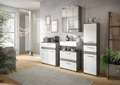 Chb Collection Kaleb - Meuble sous-lavabo en mélaminé blanc et argenté (L/H/P : 60x57x34 cm)