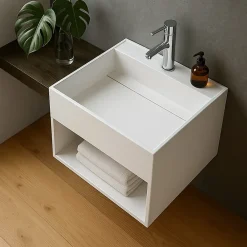 Lavabo|Ambra KARAE - Lave-mains carré suspendu - Design Elégant et Raffiné - Solide et Robuste - Entretien Facile - Blanc - 33 x 33 x 25 cm