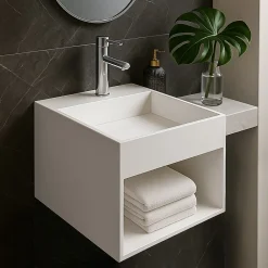 Lavabo|Ambra KARAE - Lave-mains carré suspendu - Design Elégant et Raffiné - Solide et Robuste - Entretien Facile - Blanc - 33 x 33 x 25 cm
