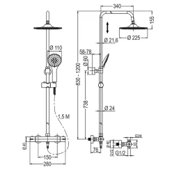 Colonne De Douche Thermostatique|Kibath Colonne de douche thermostatique ronde 83-120 cm finition NOIR mat en laiton
