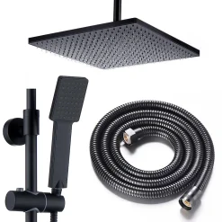 Kibath Colonne de douche thermostatique carrée 83-120 cm finition NOIR mat en laiton