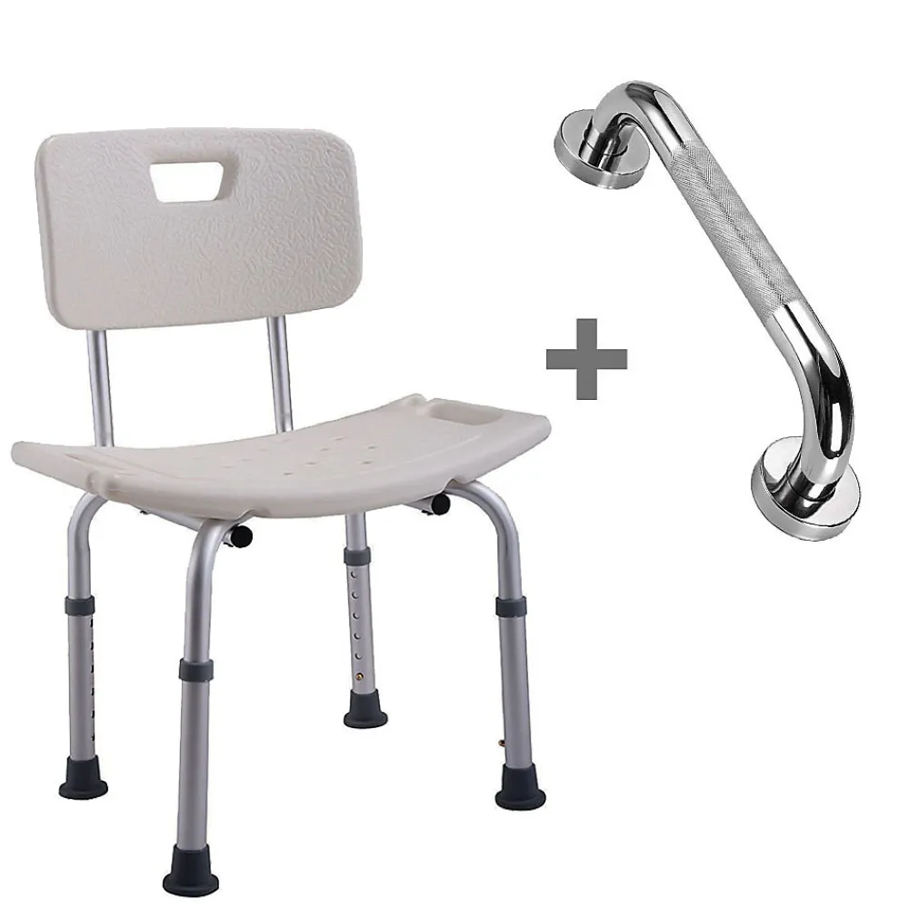 Siège De Douche|Kibath Pack chaise de douche et poignée de sécurité, finition chrome brillant, ABS