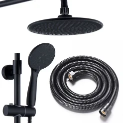 Kibath Pack colonne et porte-gel thermostatique rond, finition noir mat, en laiton