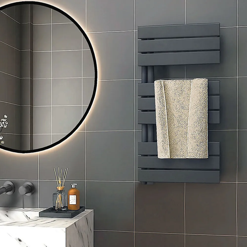 Kibath Radiateur sèche-serviettes circuit de chauffage 90 cm x 50 cm VALLES finition graphite anthracite mat en acier
