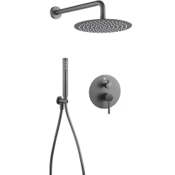 Robinet De Douche|Kibath Robinet de douche encastré, douchette murale ronde monocommande, finition GUN METAL mat, en laiton
