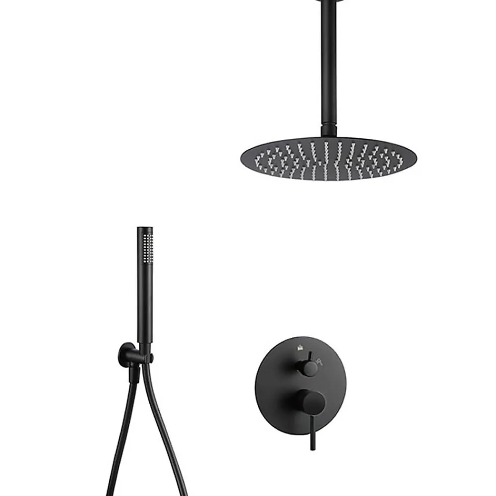 Kibath Robinet de douche monocommande rond VAL pour montage au plafond avec finition noir mat en laiton