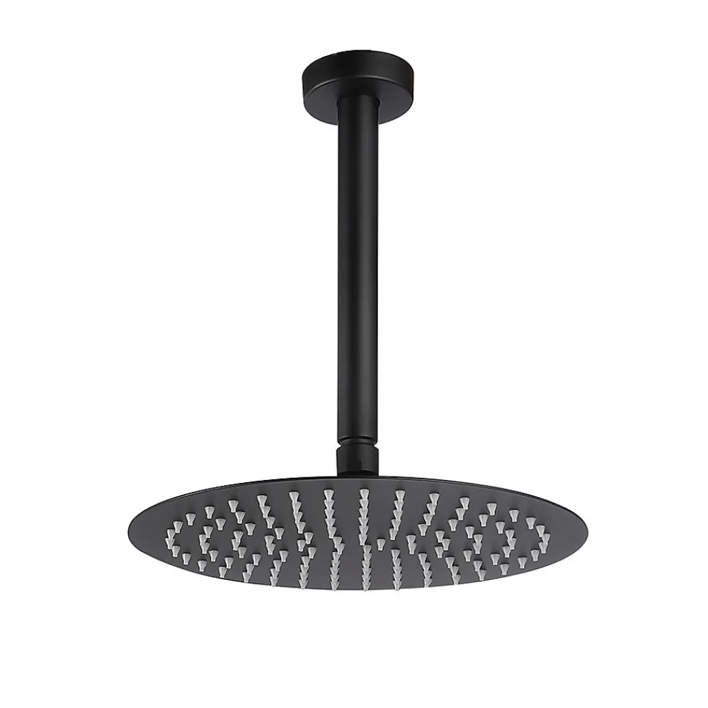 Kibath Robinet de douche monocommande rond VAL pour montage au plafond avec finition noir mat en laiton