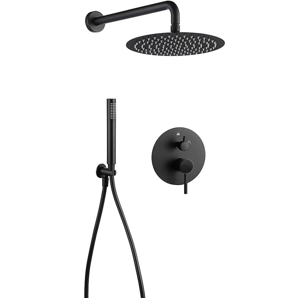 Robinet De Douche|Kibath Robinet de douche mural rond VAL à levier unique avec finition noir mat en laiton