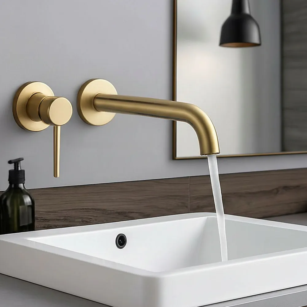 Kibath Robinet de lavabo monocommande encastré avec finition or brossé en laiton