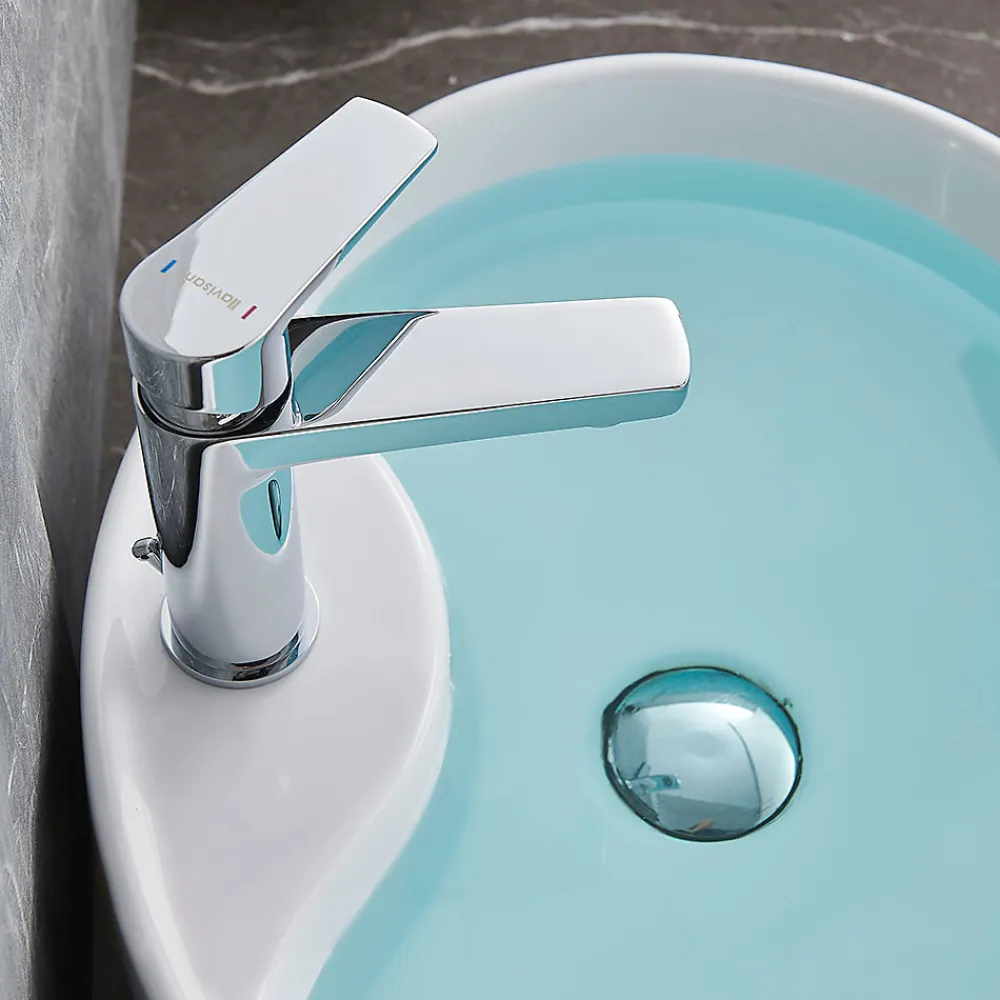 Kibath Robinet de lavabo monocommande ASTRO, ouverture à froid, finition chrome poli, en laiton