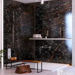 Panneau Mural De Salle De Bains|Kobert-in Kit de 2 Panneaux d'Habillage Décoratif Mural Douche, L120xl120x0.4 cm, finition marbre gris, Promise KOBERTIN