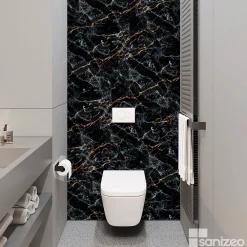 Panneau Mural De Salle De Bains|Kobert-in Kit de 2 Panneaux d'Habillage Décoratif Mural Douche, L120xl120x0.4 cm, finition marbre gris, Promise KOBERTIN