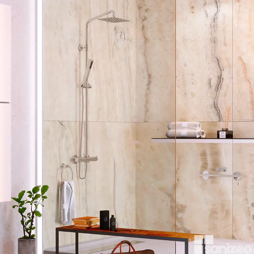 Panneau Mural De Salle De Bains|Kobert-in Kit de 2 Panneaux d'Habillage Décoratif Mural Douche, L120xl120x0.4 cm, finition marbre beige, Sabana KOBERTIN