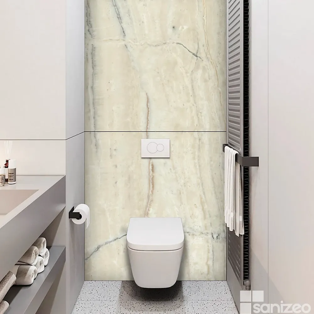 Panneau Mural De Salle De Bains|Kobert-in Kit de 2 Panneaux d'Habillage Décoratif Mural Douche, L120xl120x0.4 cm, finition marbre beige, Sabana KOBERTIN