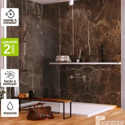 Kobert-in Kit de 2 Panneaux d'Habillage Décoratif Mural Douche, L120xl120x0.4 cm, finition marbre marron, Emperador KOBERTIN