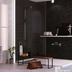 Panneau Mural De Salle De Bains|Kobert-in Kit de 2 Panneaux d'Habillage Décoratif Mural Douche, L120xl120x0.4 cm, finition finition pierre noire, Manson KOBERTIN