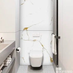 Panneau Mural De Salle De Bains|Kobert-in Kit de 2 Panneaux d'Habillage Décoratif Mural Douche, L120xl120x0.4 cm, finition doré, Calacatta GOLD KOBERTIN