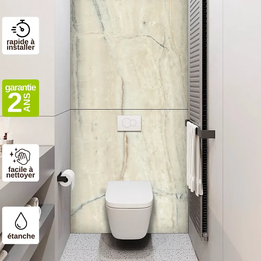Wc Suspendu|Kobert-in Kit de 2 Panneaux Habillage WC suspendu , L120xl120x0.4 cm, finition marbre beige, Sabana KOBERTIN