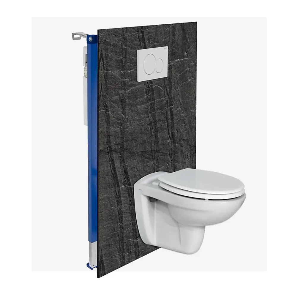 Kobert-in Kit de 2 Panneaux Habillage WC suspendu , L120xl120x0.4 cm, finition pierre noire, Manson KOBERTIN