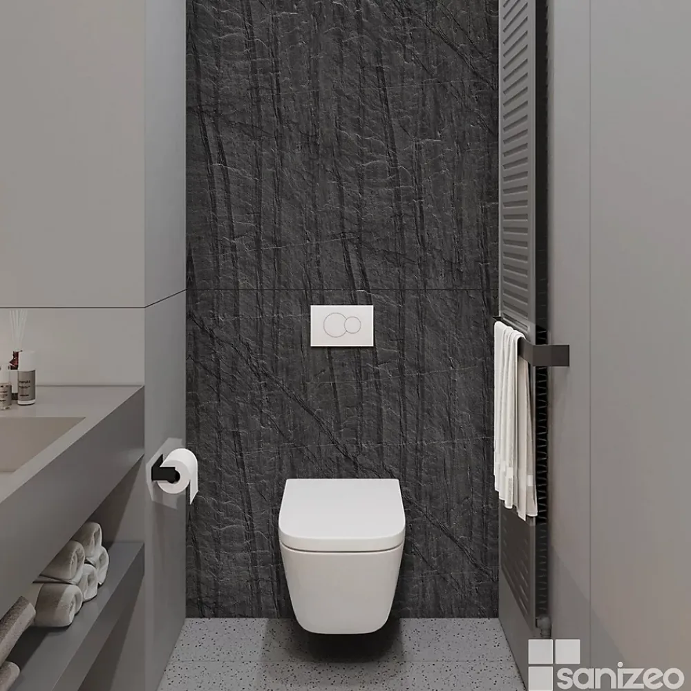 Kobert-in Kit de 2 Panneaux Habillage WC suspendu , L120xl120x0.4 cm, finition pierre noire, Manson KOBERTIN