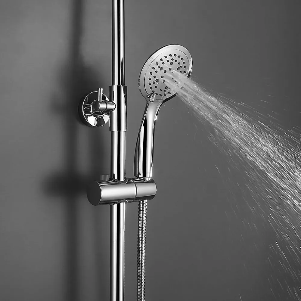 Kibath Kit de barre de douche 5 positions avec équipement NAV rond, finition chrome poli, en acier inoxydable