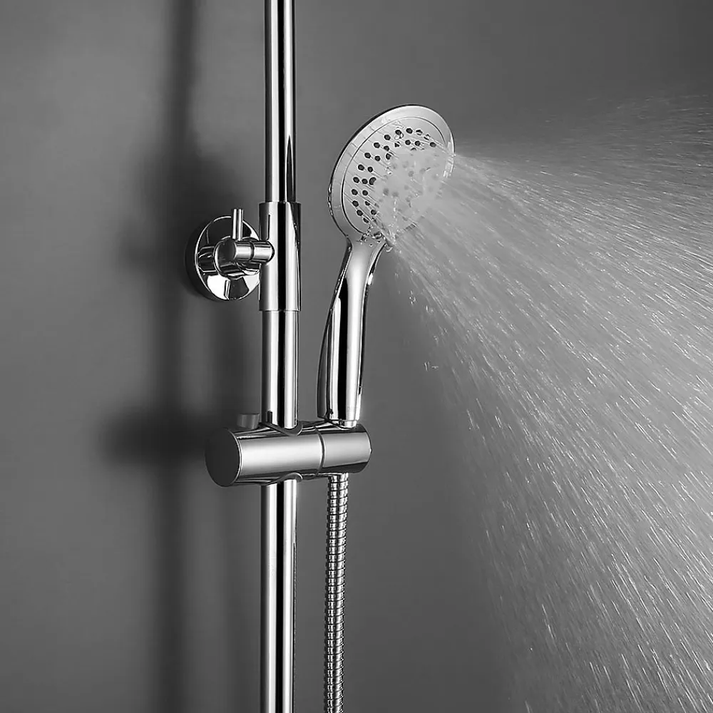 Kibath Kit de barre de douche 5 positions avec équipement NAV rond, finition chrome poli, en acier inoxydable