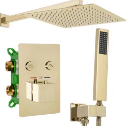 Colonne De Douche Mécanique|Rea Kit De Douche Encastré Fenix-Davis Thermostat Gold 55X30X40Cm + Box