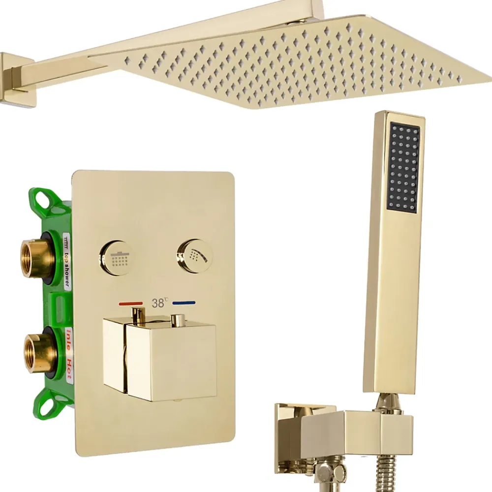 Colonne De Douche Mécanique|Rea Kit De Douche Encastré Fenix-Davis Thermostat Gold 55X30X40Cm + Box