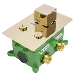 Colonne De Douche Mécanique|Rea Kit De Douche Encastré Fenix-Davis Thermostat Gold 55X30X40Cm + Box