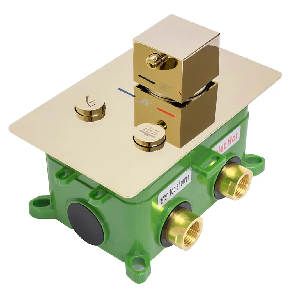 Colonne De Douche Mécanique|Rea Kit De Douche Encastré Fenix-Davis Thermostat Gold 55X30X40Cm + Box