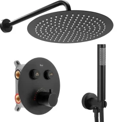 Colonne De Douche Mécanique|Rea Kit De Douche Encastré Lungo Thermostat Black 15X30X36,5Cm