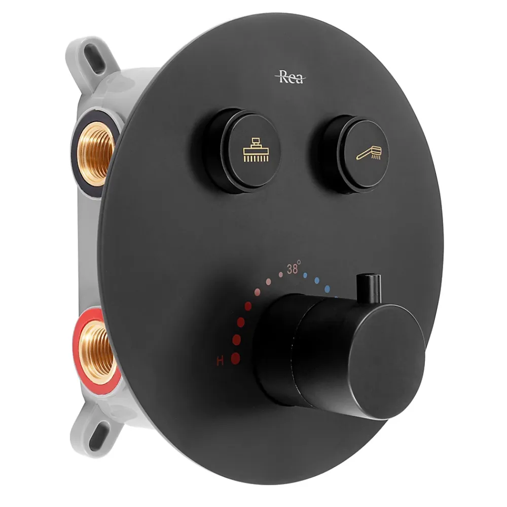 Colonne De Douche Mécanique|Rea Kit De Douche Encastré Lungo Thermostat Black 15X30X36,5Cm