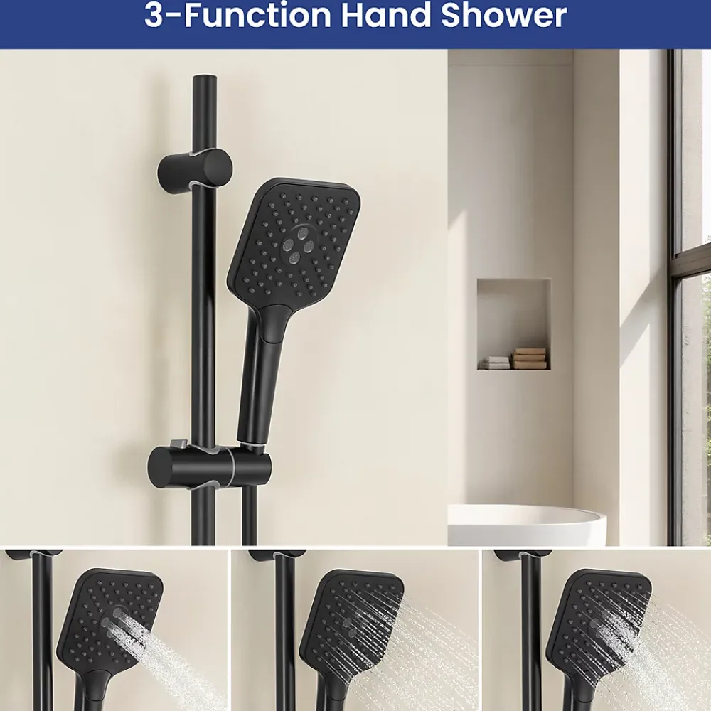 Pommeau De Douche, Flexible Et Barre De Douche|Sofetiy Max Kit de douche Noir, Douchette 3 Fonctions, Ensemble de Douche Design Réglable en Hauteur, Pommeau de douche, barre