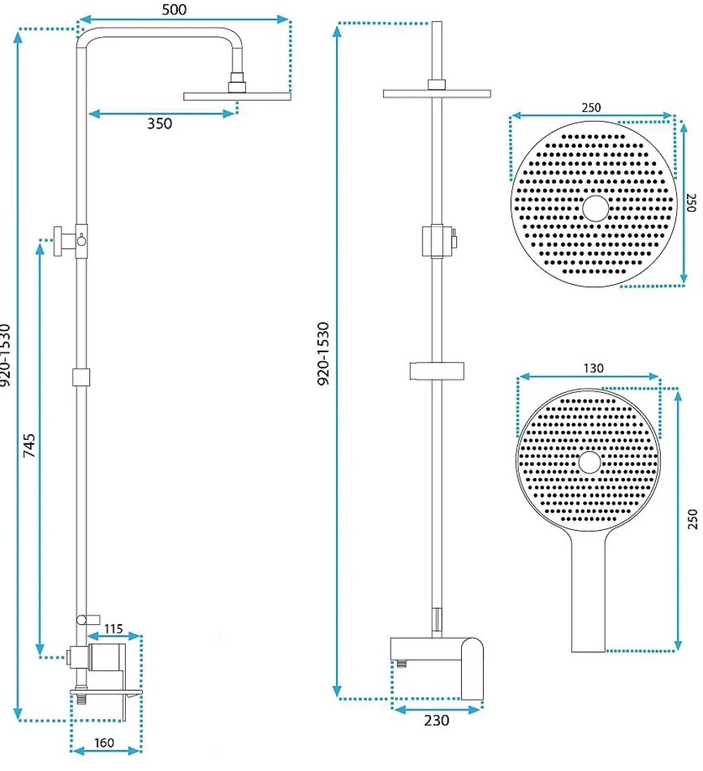 Colonne De Douche Mécanique|Rea Kit De Douche Avalon Titanium 50X23X153Cm