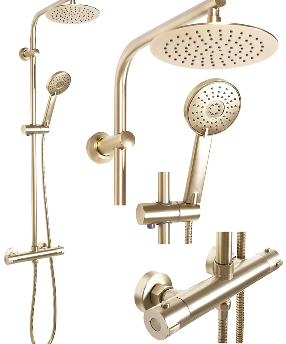Colonne De Douche Mécanique|Rea Kit De Douche Bliss Thermostat Brush Gold 38,5X27,5X100Cm