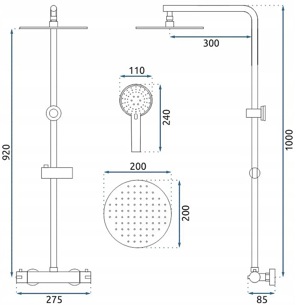 Colonne De Douche Mécanique|Rea Kit De Douche Bliss Thermostat Brush Gold 38,5X27,5X100Cm