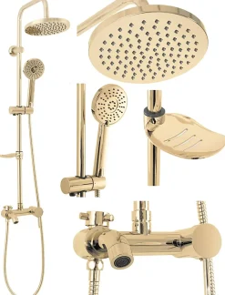 Colonne De Douche Mécanique|Rea Kit De Douche Luis Gold 45X21X100Cm