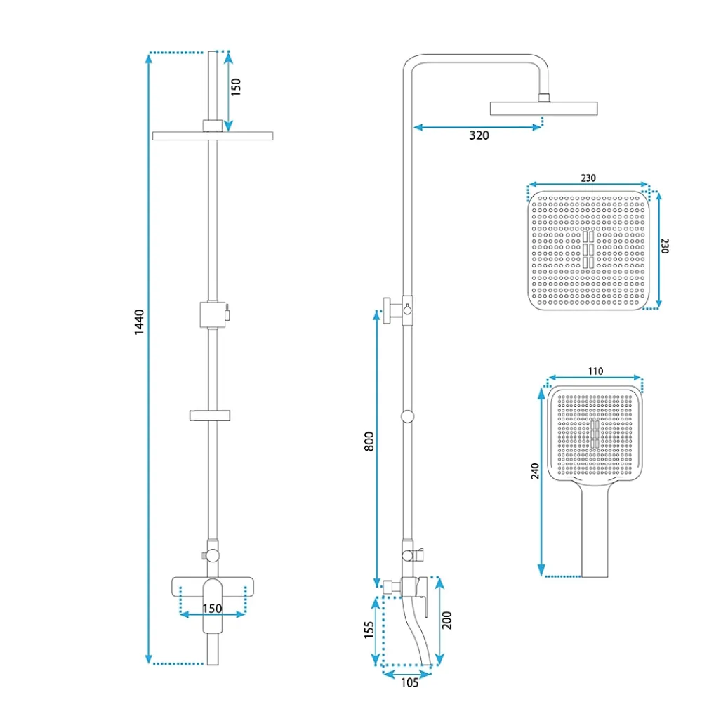 Colonne De Douche Mécanique|Rea Kit De Douche My2021-77B Argus Black 44X23X144Cm