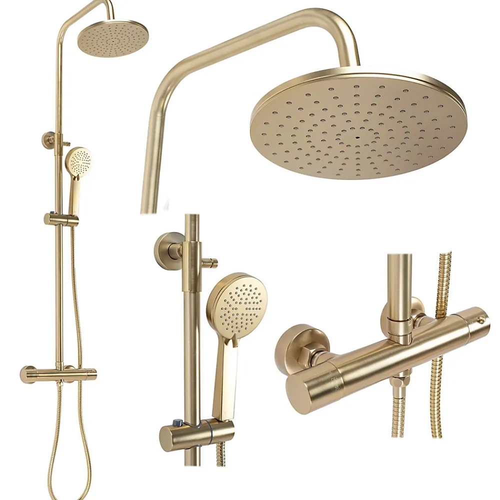 Rea Kit De Douche Parot Thermostat Brush Gold 10X27X120Cm