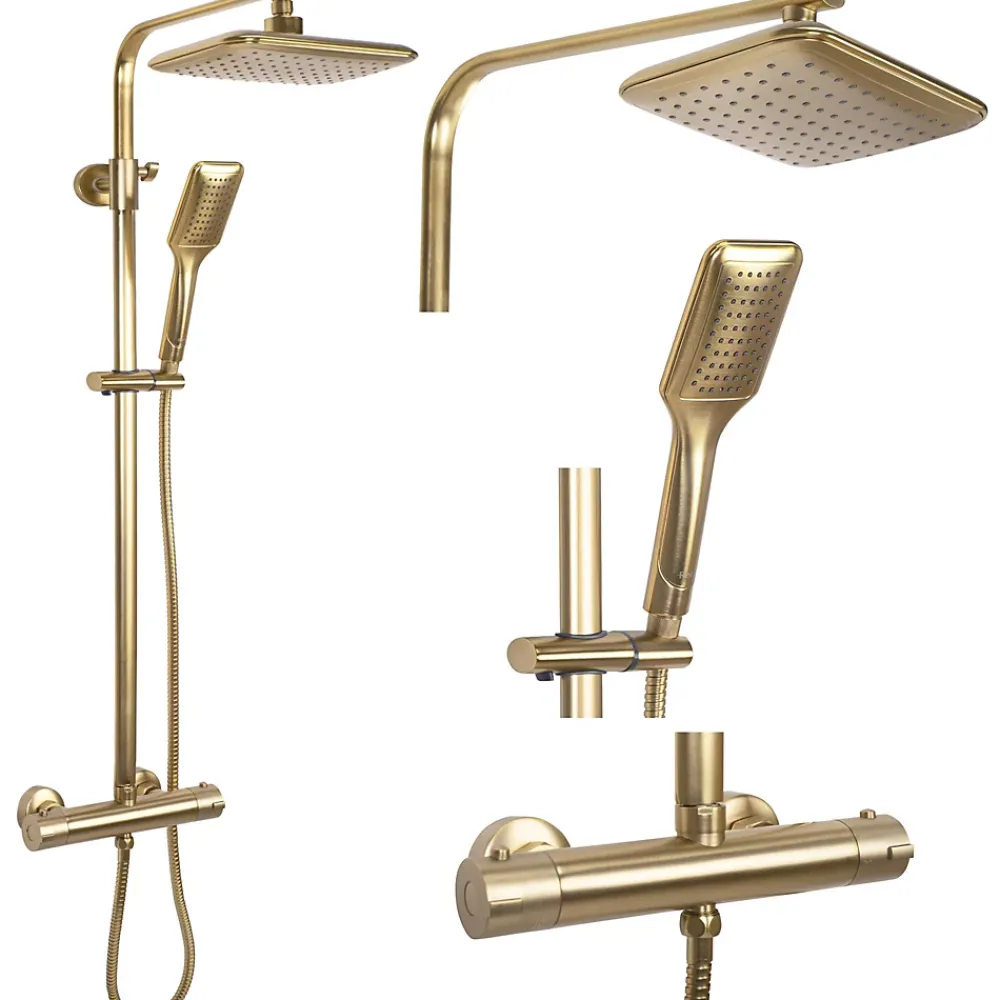 Colonne De Douche Mécanique|Rea Kit De Douche Tom Thermostat Brush Gold 8X27,5X120Cm