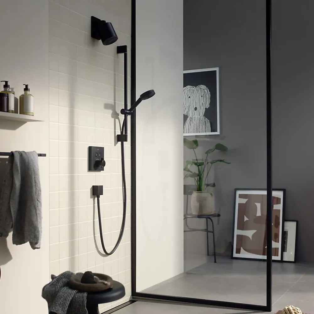 Colonne De Douche Sans Robinetterie|Hansgrohe Kit de douche sans robinetterie avec douchette 3 jets + flexible + barre réglable Pulsify Select S noir