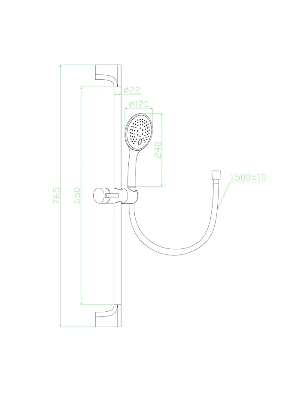 Essebagno Kit de douche sans robinetterie avec douchette 3 jets + flexible + barre réglable, doré, Luisa