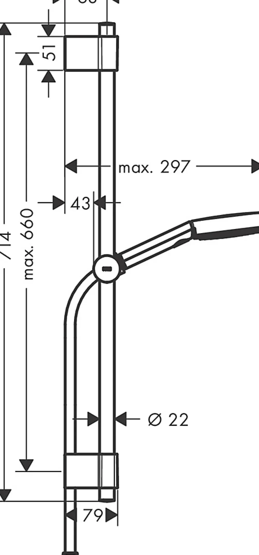 Colonne De Douche Sans Robinetterie|Hansgrohe Kit de douche sans robinetterie avec douchette 3 jets + flexible + barre réglable Pulsify Blend chromé