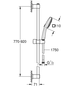 Grohe Kit de douche sans robinetterie avec douchette + flexible + barre chrome, Vitalio Comfort 100