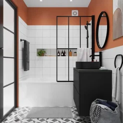 GoodHome Kit de douche sans robinetterie avec douchette 3 jets + flexible + barre réglable noir Cavally