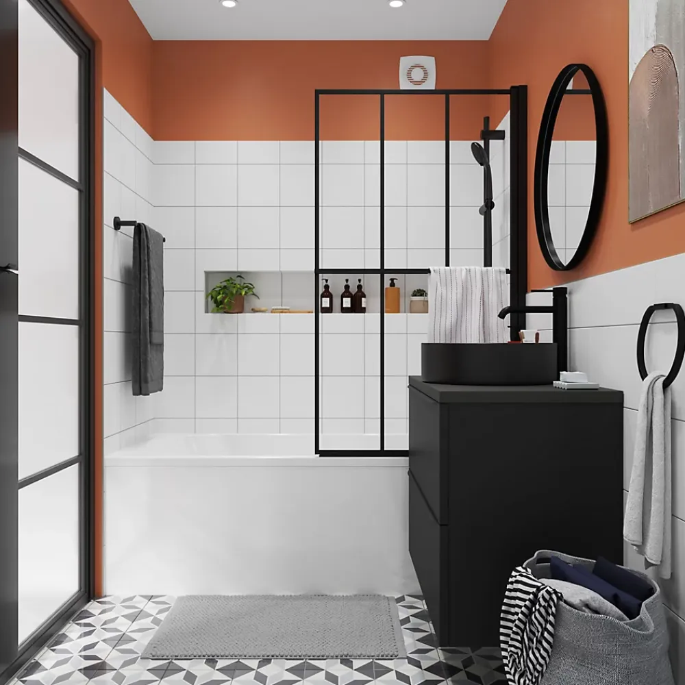 GoodHome Kit de douche sans robinetterie avec douchette 3 jets + flexible + barre réglable noir Cavally