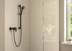 Colonne De Douche Sans Robinetterie|Hansgrohe Kit de douche sans robinetterie avec pommeau + douchette 2 jets + barre réglable, noir, Vernis Blend