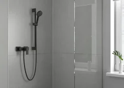Colonne De Douche Sans Robinetterie|Hansgrohe Kit de douche sans robinetterie avec pommeau + douchette 2 jets + barre réglable, noir, Vernis Blend