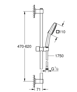 Grohe Kit de douche sans robinetterie avec douchette 2 jets + flexible + barre chrome, Vitalio Comfort 110